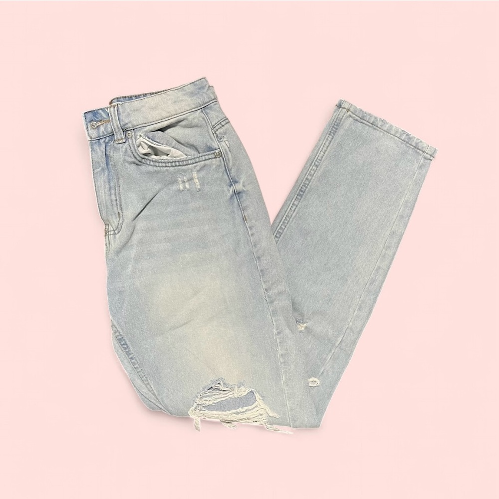 Light Wash Distressed Straight Jeans